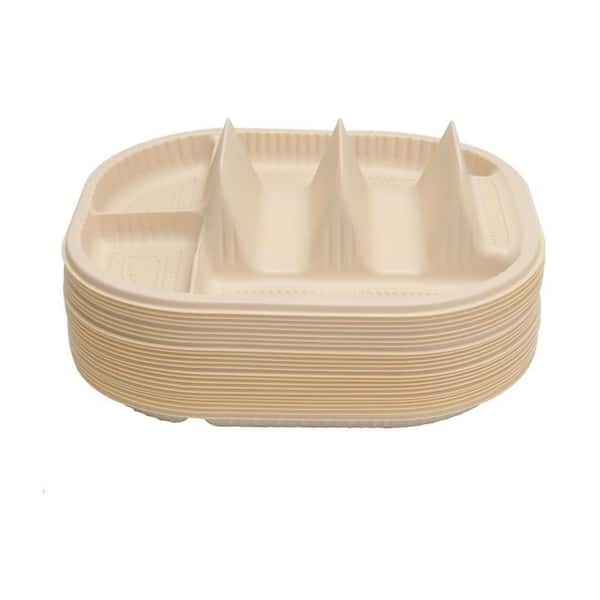 50-Pack 8 in. Beige Disposable Cornstarch Taco Plates with Room for Sides, Small Taco Holder, Microwave Safe