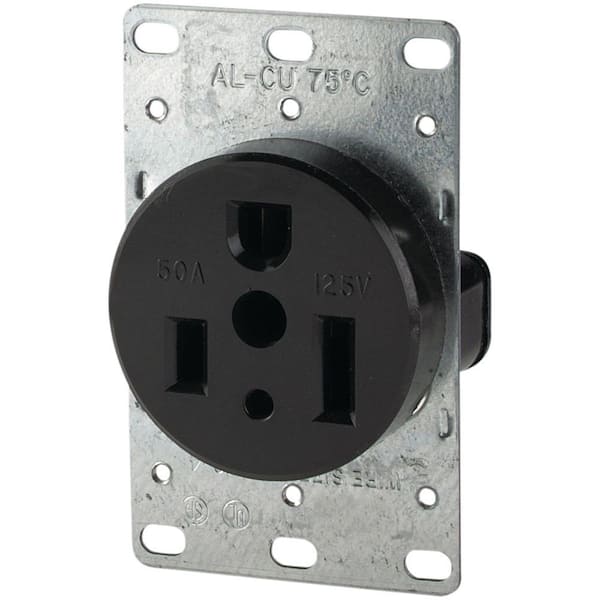 Eaton 50 Amp 125-Volt 5-50R 2-Pole/3-Wire Flush Mount Power Receptacle, Black