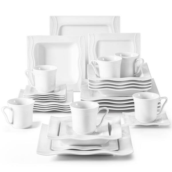 MALACASA Plates and Bowls Sets, 30 Piece Porcelain