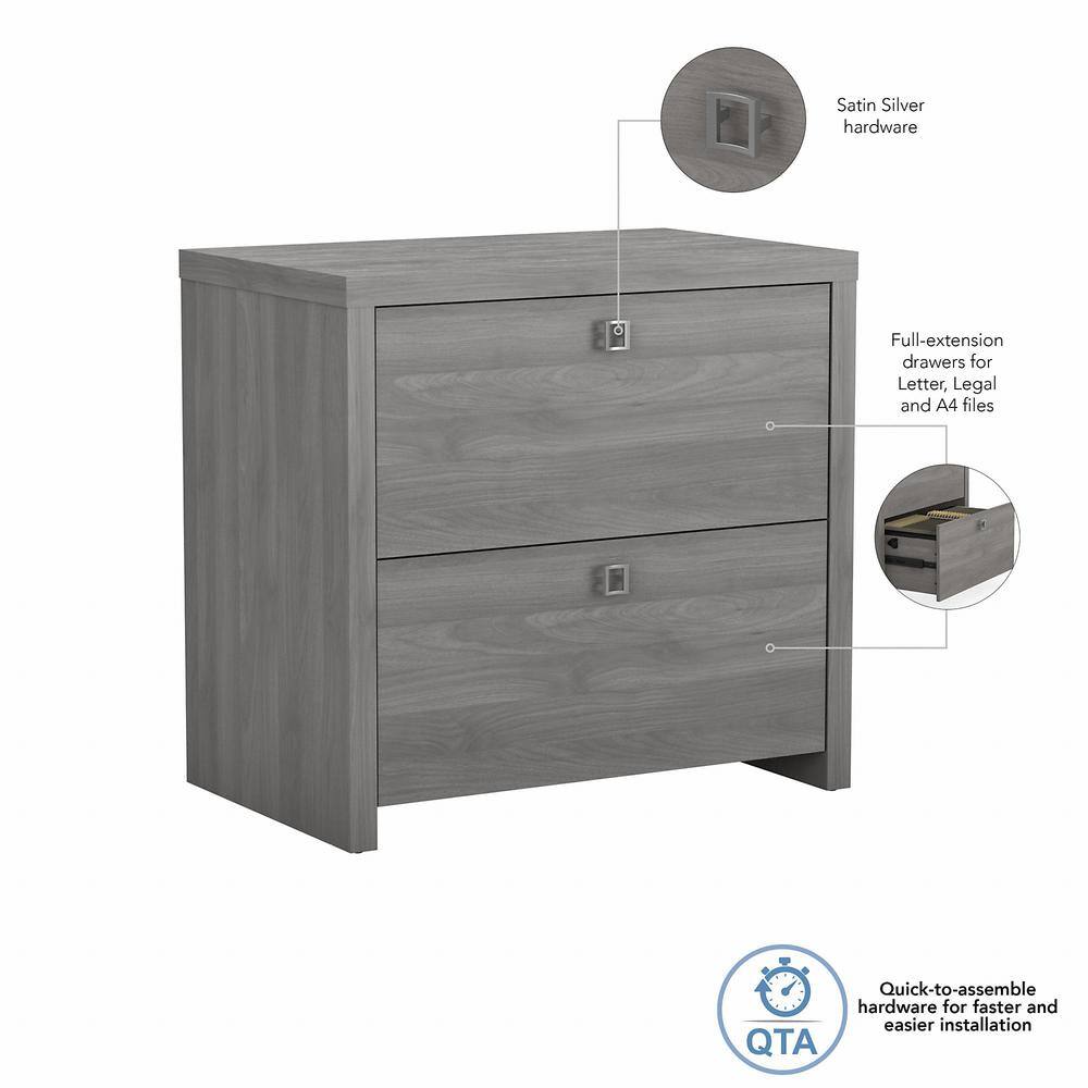 Modern Gray 2-Drawer Lateral File Cabinet with Satin Silver Hardware