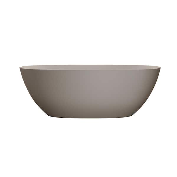 65 in. x 31.5 in. Solid Surface Freestanding Soaking Bathtub with Center Drain in Beige Durable Construction