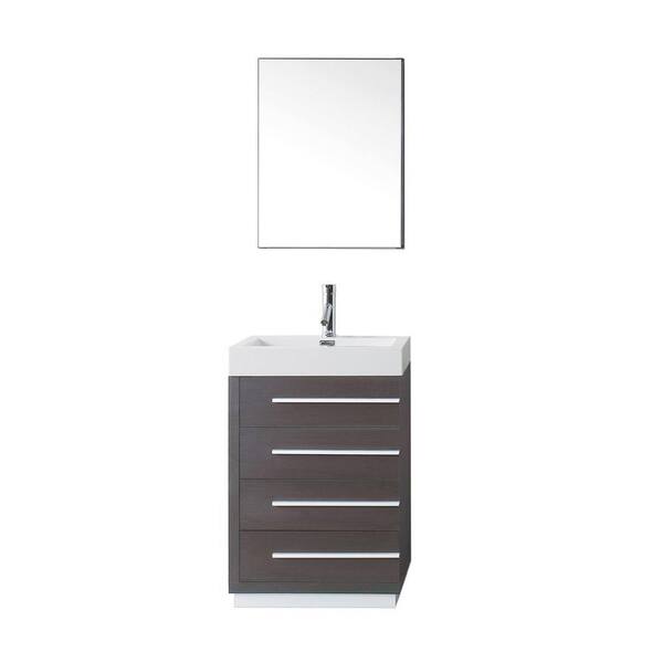 Virtu USA Bailey 24 in. W Bath Vanity in Wenge with Polymarble Vanity Top in White with Square Basin and Mirror and Faucet