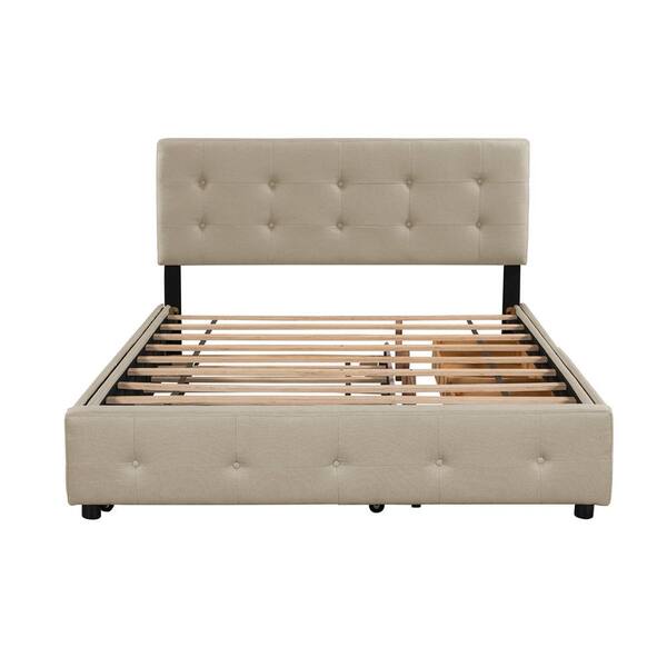 Z-joyee 64.5 in. W Beige Wood Frame Queen Platform Bed With Trundle