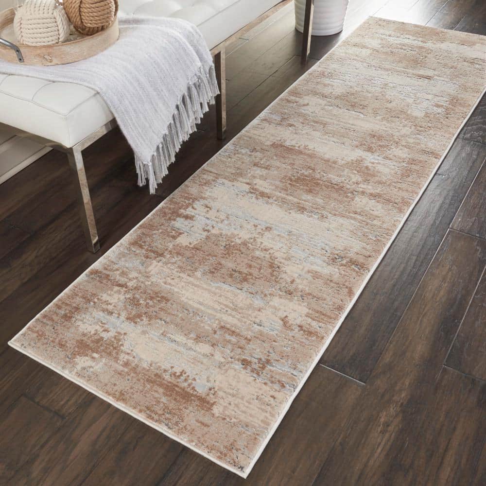 Handmade Ivory Cotton Abstract Runner Rug 26" x 7'