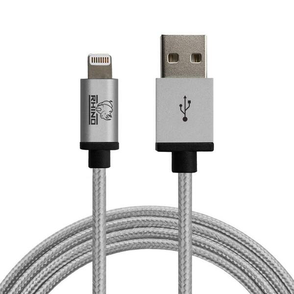 Rhino 3 ft. Braided Nylon MFi Lightning Cable with Aluminum Alloy Connector Cable, Gray