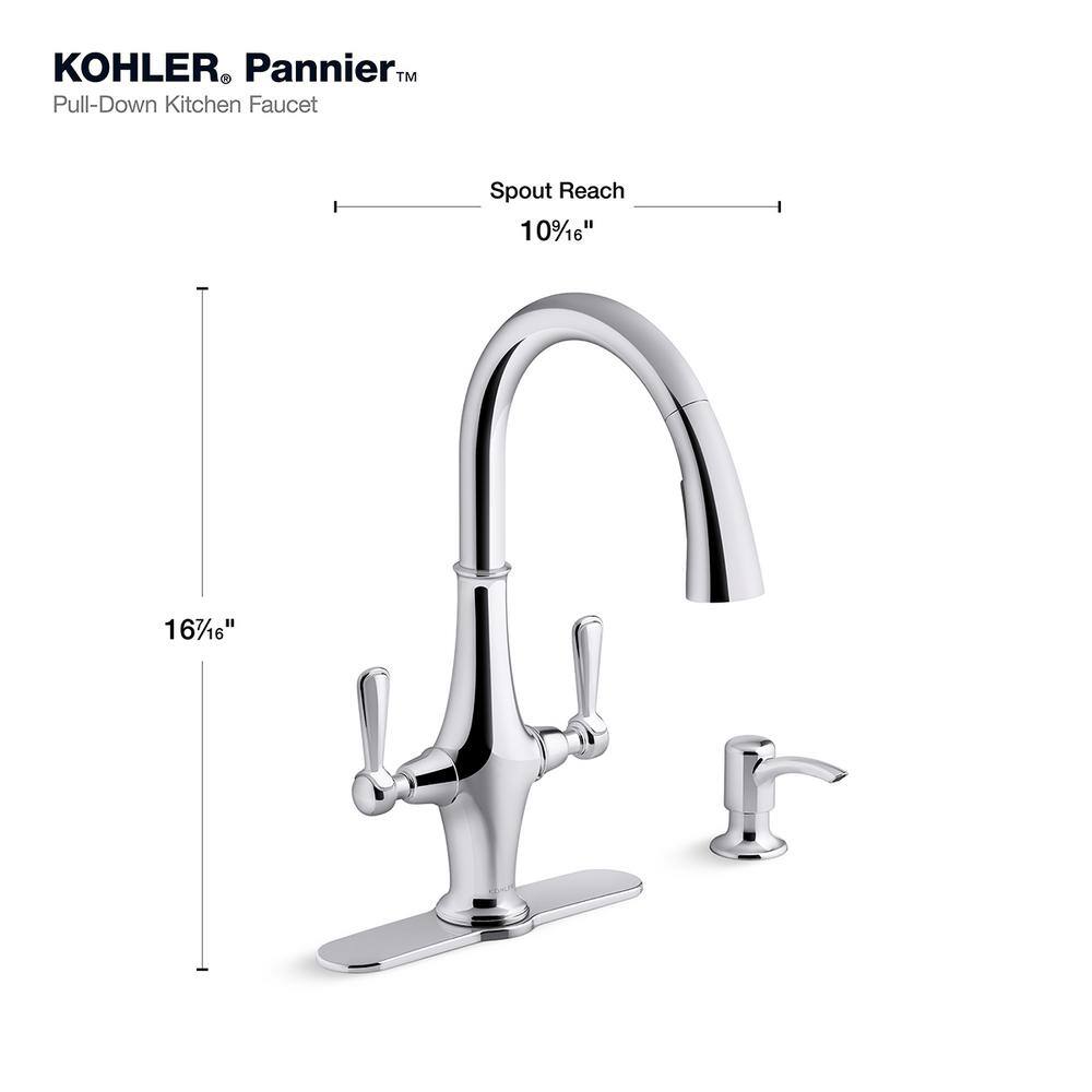 Polished Chrome Double Handle Pull Down Kitchen Faucet with Spray