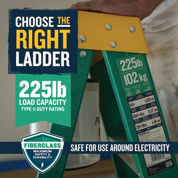 Werner - 8 ft. Fiberglass Step Ladder (12 ft. Reach Height) with 225 lb. Load Capacity Type II Duty Rating