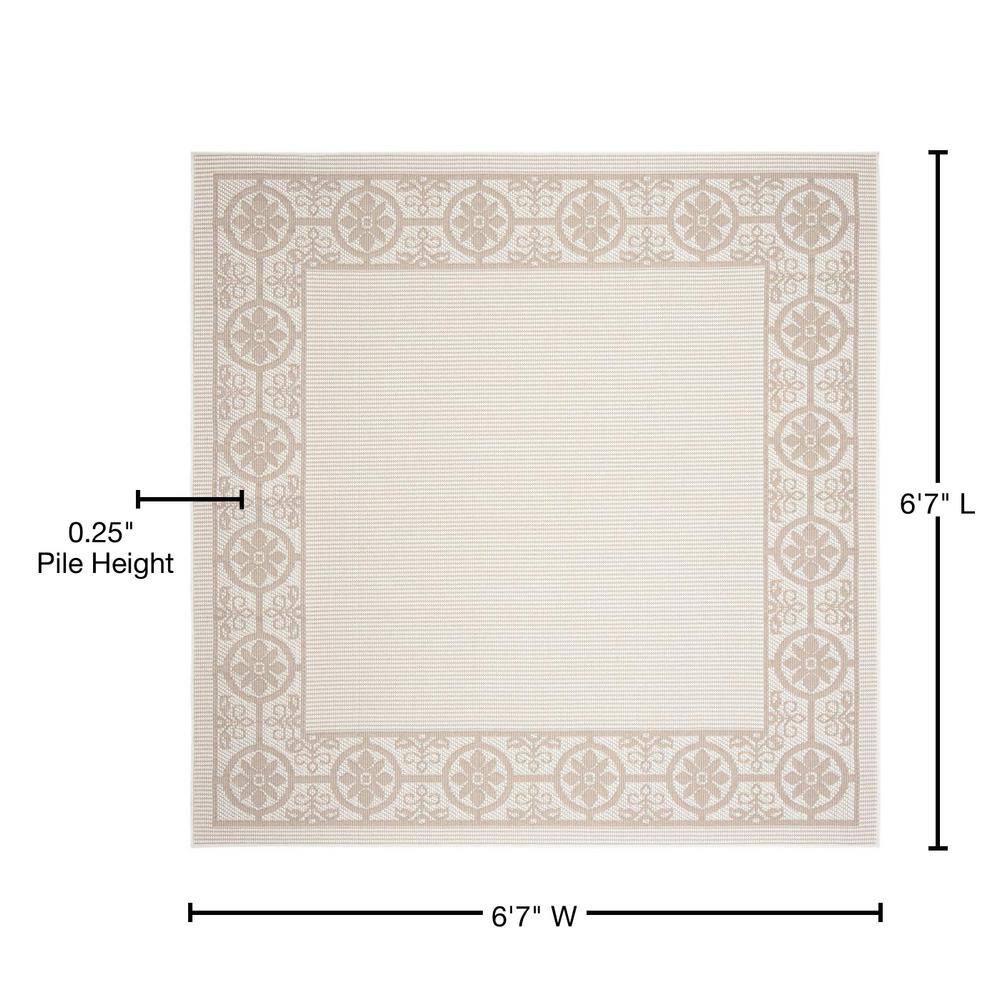 Elegant Beige 80" Square Easy-Care Synthetic Area Rug