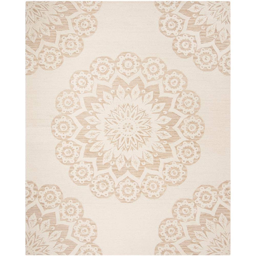 Handmade Tufted Brown Floral Wool Cotton 8' x 10' Rug