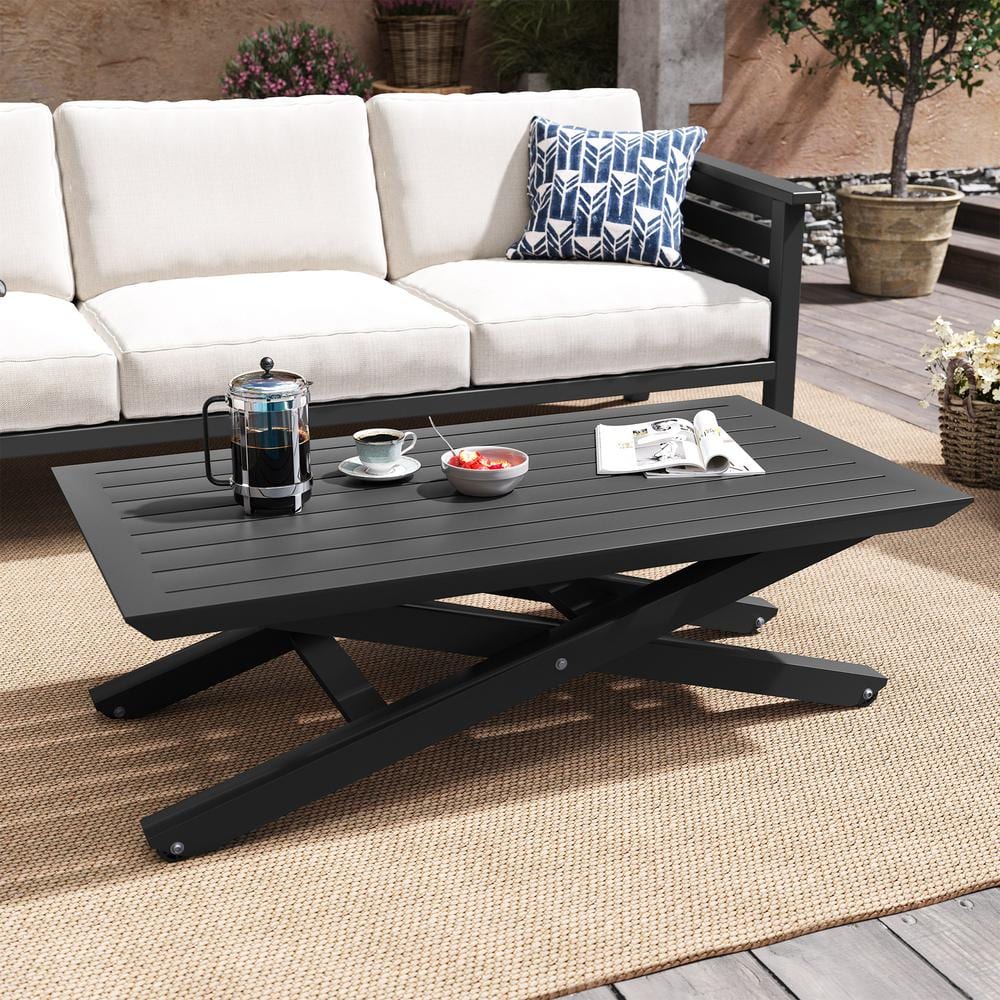 Black Aluminum Pneumatic Adjustable Lift Coffee Table