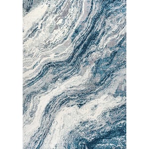 Kassia Navy/Cream 5 ft. x 8 ft. Contemporary Glam Abstract Marble Area Rug