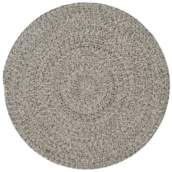 SAFAVIEH Braided Ivory/Steel Gray 3 ft. x 3 ft. Round Solid Area Rug ...