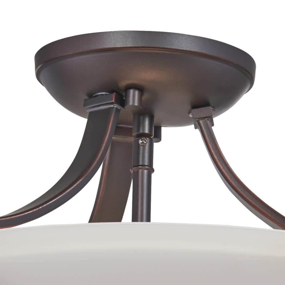 Lathan Bronze and Etched White Glass 2-Light Semi Flush Mount