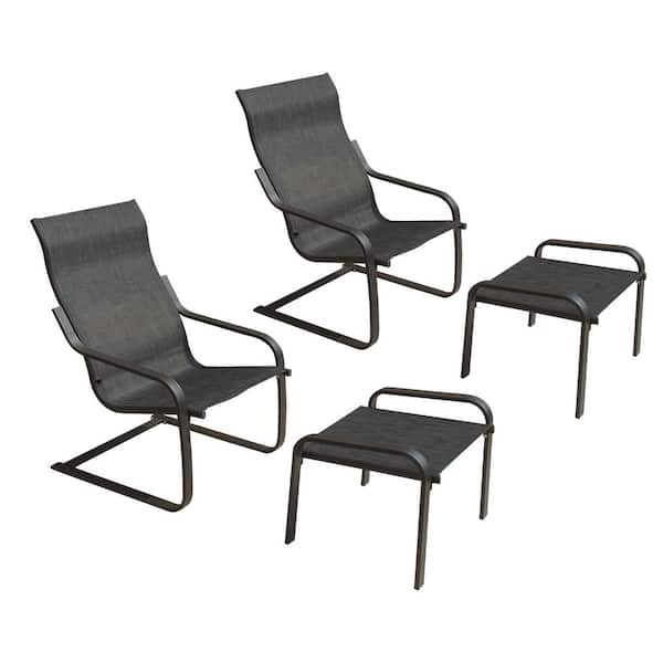 Unbranded 4-Piece Dark Gray Metal Outdoor Patio Bistro Set All-Weather Conversation Armchair with Ottoman and Quick Dry Textile