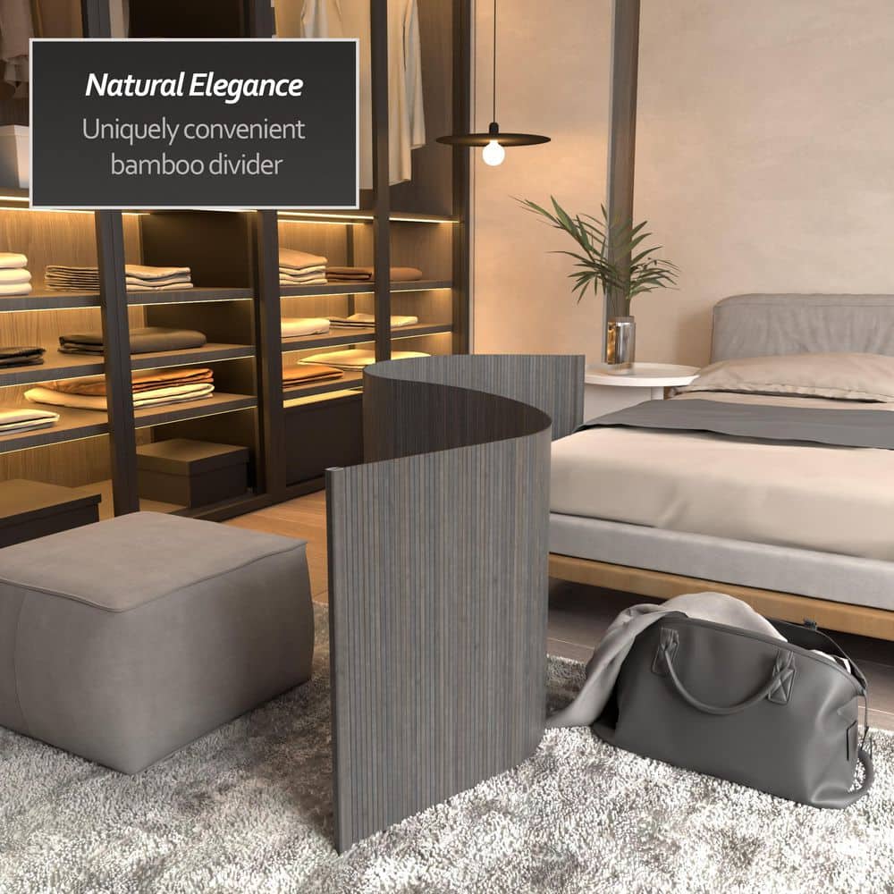 Gray Bamboo Wave Design Room Divider, 24" H x 98" W