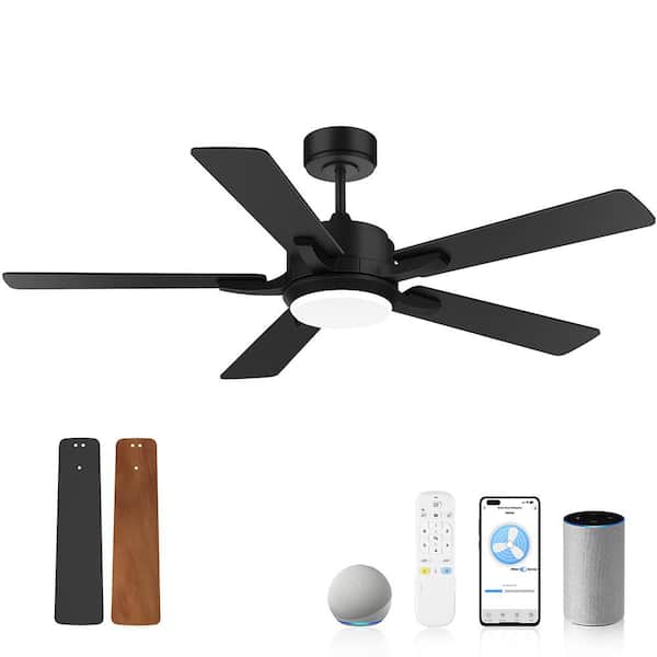 52 in. Smart Outdoor Indoor Black Ceiling Fans with LED Lights and Remote, WIFI Alexa App Workable, Quiet DC Motor