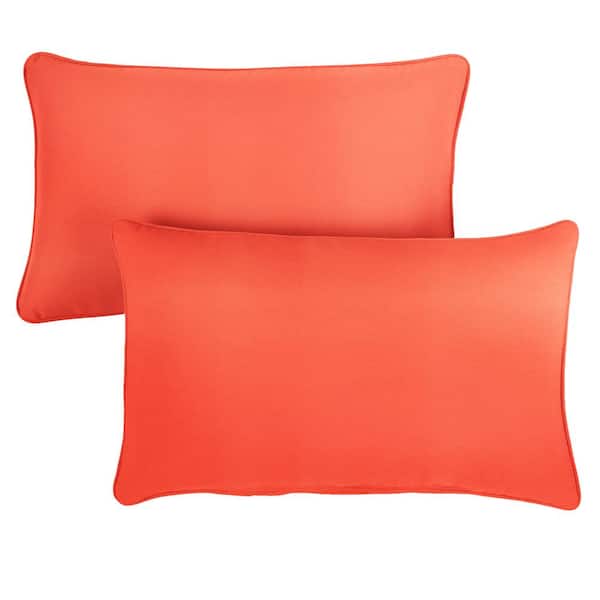 SORRA HOME Sunbrella Melon Coral Orange Rectangular Outdoor Corded Lumbar Pillows (2-Pack)