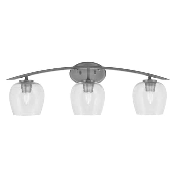Unbranded Siena 29 in. 3-Light Vanity Light Graphite with Clear Bubble Glass Shades