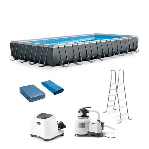 32 ft. x 16 ft. Rectangular 52 in. Deep Metal Frame Pool Set with Krystal Clear Saltwater System