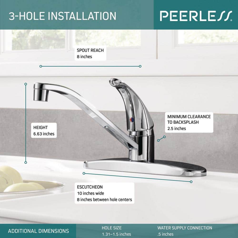 Chrome Single-Handle 3-Hole Kitchen Sink Faucet