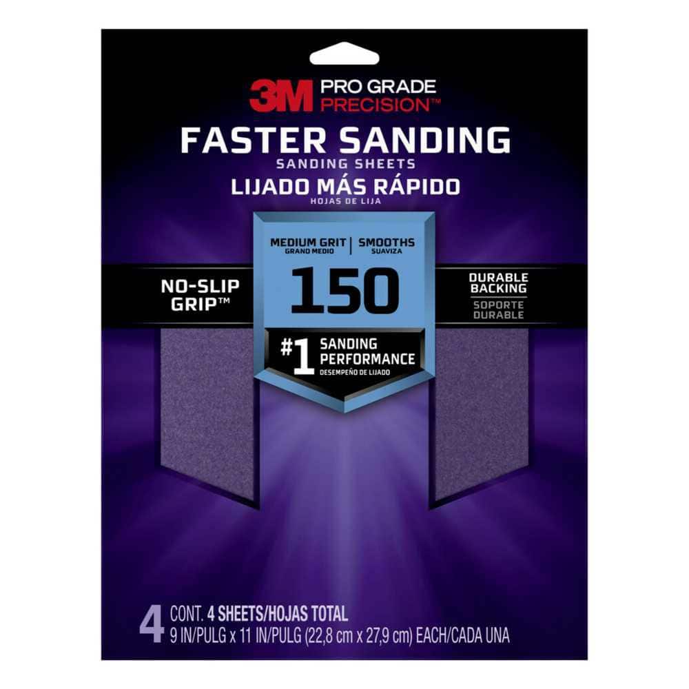 Pro Grade Precision 9 in. x 11 in. Medium 150-Grit Sheet Sandpaper (4-Sheet