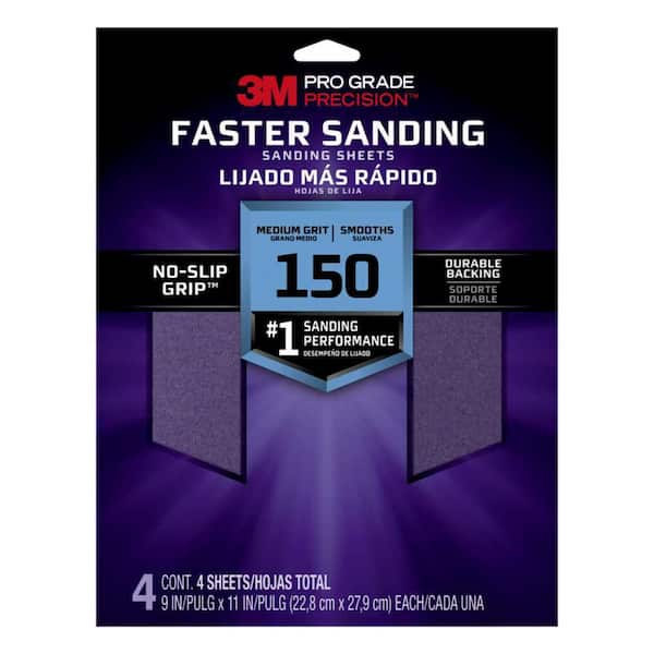 3M Pro Grade Precision 9 in. x 11 in. Medium 150-Grit Sheet Sandpaper (4-Sheets/Pack)