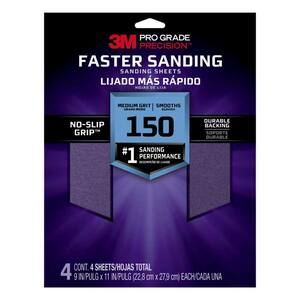 Pro Grade Precision 9 in. x 11 in. 150 Grit Medium Faster Sanding Sheets (4-Pack)