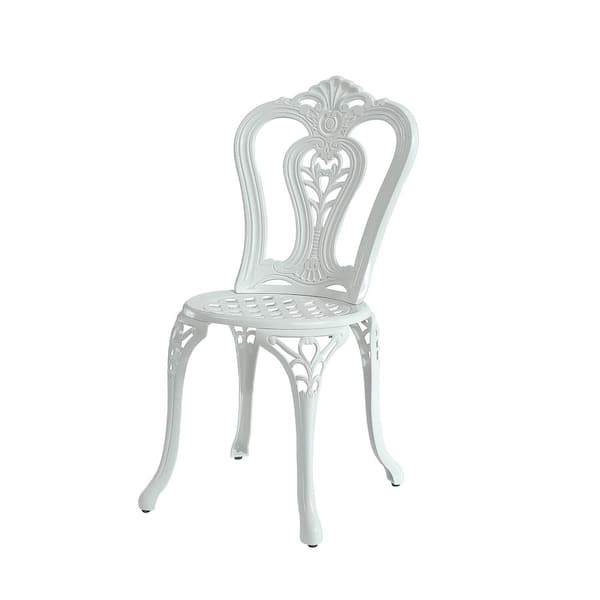 Clihome (2-Piece) Outdoor Cast Aluminum Bistro Chairs in White with Pattern Back, Durable, Waterproof