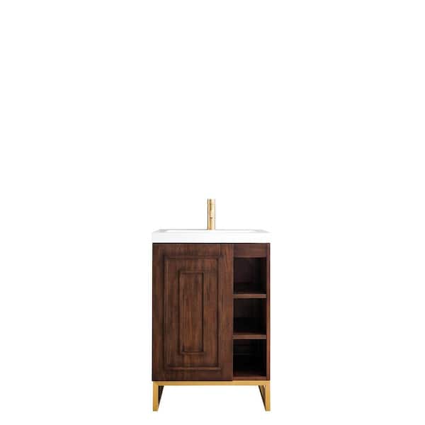 James Martin Vanities Alicante' 24 in. W x 18.3 in. D x 35.5 in. H Bathroom Vanity in Mid Century Acacia with White Glossy Resin Top