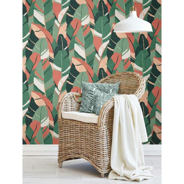 Green and Red Hearts of Palm Green Peel and Stick Wallpaper (Covers 28.29 sq. ft.)