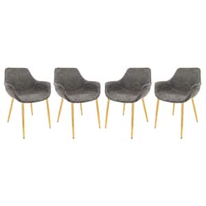 Markley Modern Leather Dining Arm Chair With Gold Metal Legs Set of 4 in Grey