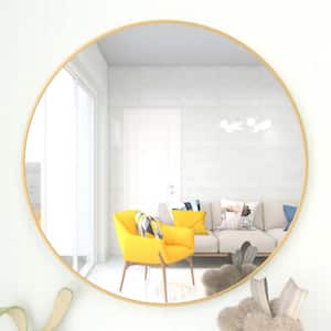 28 in. W x 28 in. H Small Round Black Farmhouse Circular Mirror Metal Framed Wall Bathroom Vanity Mirror in Gold