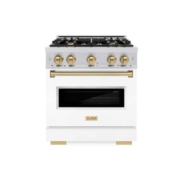 Classic 30 in. 4-Burner Dual Fuel Range with Convection Oven in Stainless Steel, Matte White, and Champagne Bronze