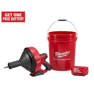 M12 12-V Lithium-Ion Cordless Drain Snake Auger W/ (1) 1.5Ah Battery, 5/16 in. x 25 ft. Cable, Charger, & 5 Gal. Bucket