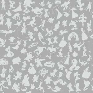Disney 100th Anniversary Characters Silver Matte Vinyl Peel and Stick Wallpaper