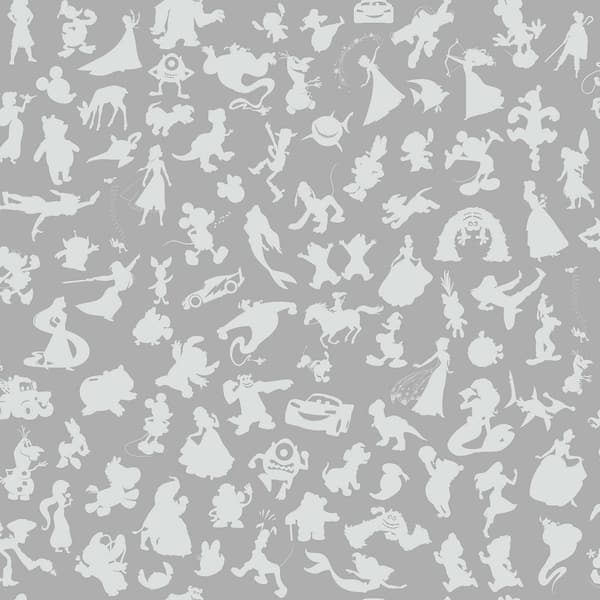 RoomMates Disney 100th Anniversary Characters Silver Matte Vinyl Peel and Stick Wallpaper