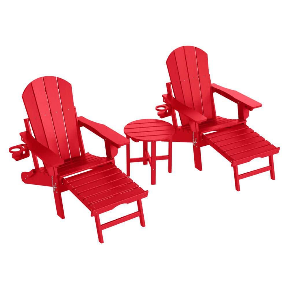 Laguna Outdoor Weather Proof 3-Piece Folding Adjustable Adirondack Chair w/ Pull Out Ottoman & Table Set, Red price history on PriceWatchPro