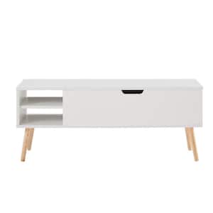 White Wood Outdoor Coffee Table with Large Storage Space and can be Raised