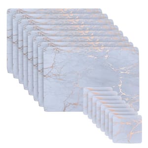 Marble Cork 12 in. x 18 in. Gold Rectangular Placemat and Coasters (Set of 16) 8-Coasters and 8-Placemats