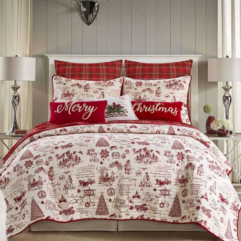 Red and Gold Embroidered Merry Holiday Pillow 12x24
