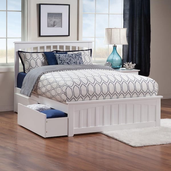 AFI Mission White Queen Solid Wood Storage Platform Bed with Matching Foot Board with 2 Bed Drawers