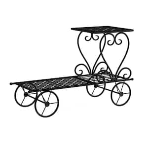 2-Tier Decorative Black Metal Garden Cart and Plant Stand