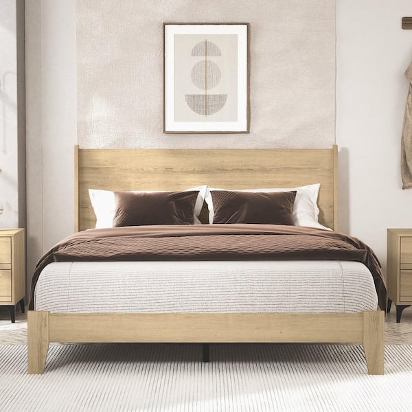 GALANO Abby Retro Oslo Oak Gray Wood Frame Queen Platform Bed With Headboard