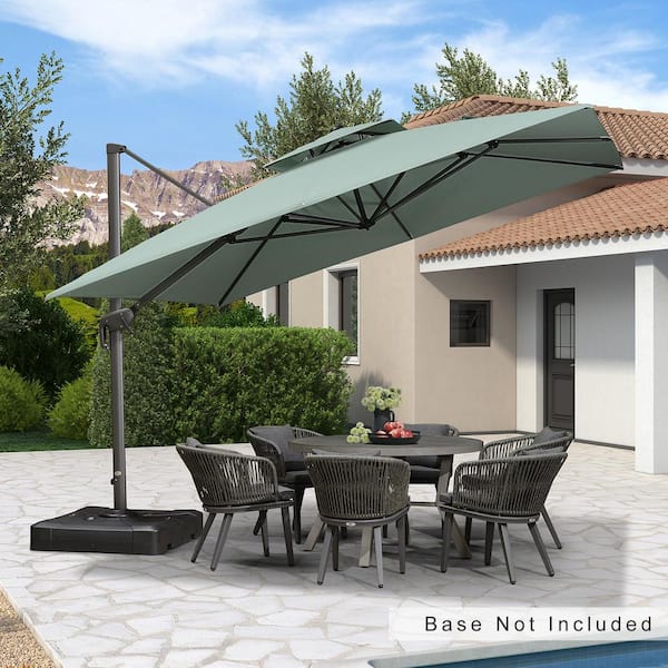 PURPLE LEAF 11 ft. Square Double Top Aluminum Rotation Outdoor Cantilever Patio Umbrella in Mint Green