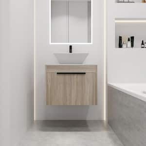 PETIT 23.6 in. W x 18.9 in. D x 23.3 in. H Single Sink Floating Bath Vanity in Oak with White Stone Top and Ceramic Sink
