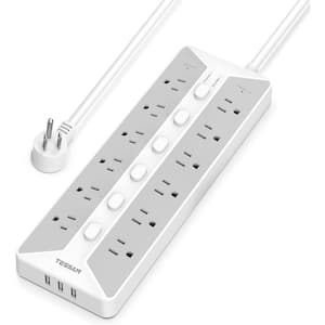 Etokfoks 6 ft. Extension Cord, Surge Protector Power Strip with