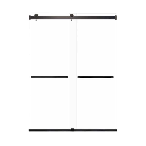 Transolid Brianna 60 in. W x 80 in. H Sliding Frameless Shower Door in Matte Black with Clear Glass