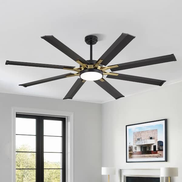 96 in. (8 ft.) Indoor Aluminum Blades Ceiling Fan with Integrated LED, Black and Gold