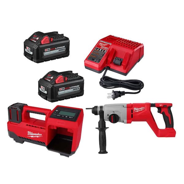 M18 18V Lith-Ion Brushless Cordless 1 in. SDS-Plus D-Handle Rotary Hammer w/ Inflator & (2) Battery & Charger Kit