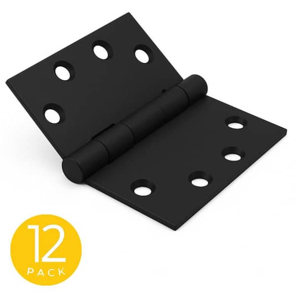 4.5in. x 4.5in. Matte Black Full Mortise Squared Radius Plain Bearing Standard Door Hinge with Removable Pin-(Set of 12)